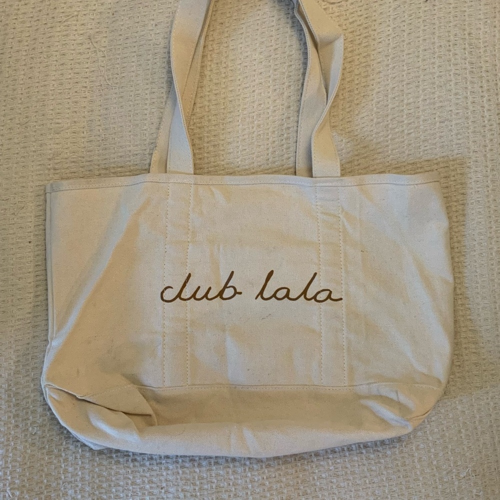 Club Lala Kind Cafe Horse Logo Canvas Tote Bag Purse Cream Beige Shoulder Bag - Picture 2 of 6